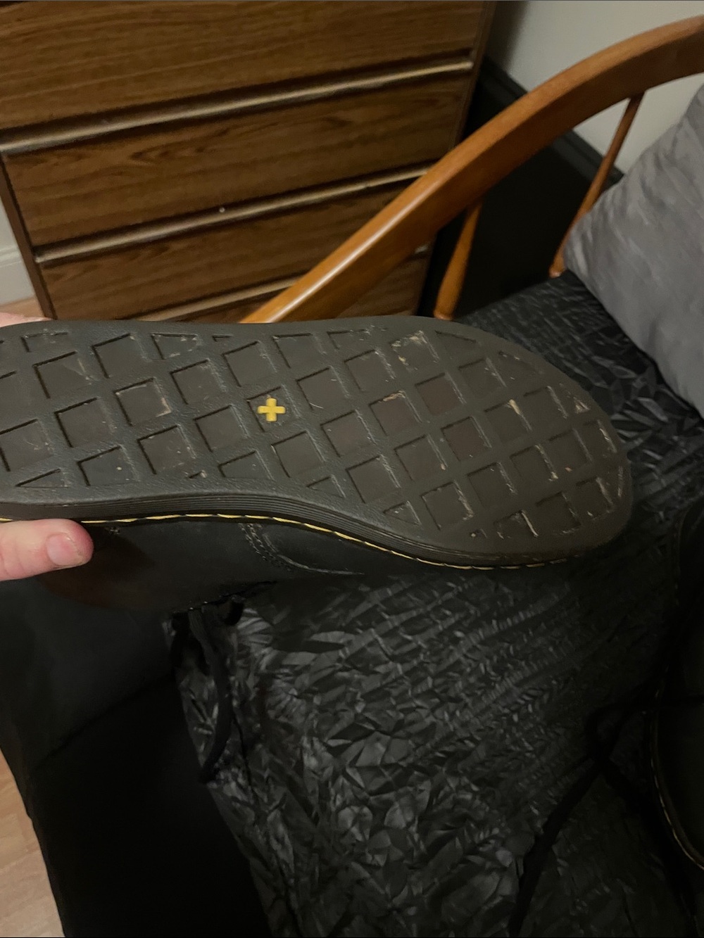 Dr. Martens Black Lace-Up Leather Boots with Yellow Stitching - Picture 8 of 17